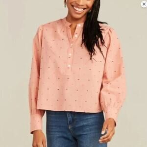 ROLLER RABBIT Acote Glenda Embroidered Swiss Dot Cotton Top Anthropologie Small